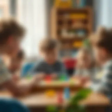 Children gathered around a table playing a board game together
