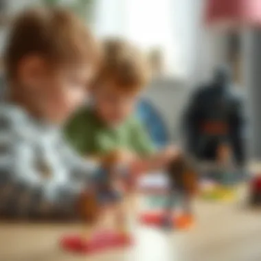 Children developing motor skills through play with action figures