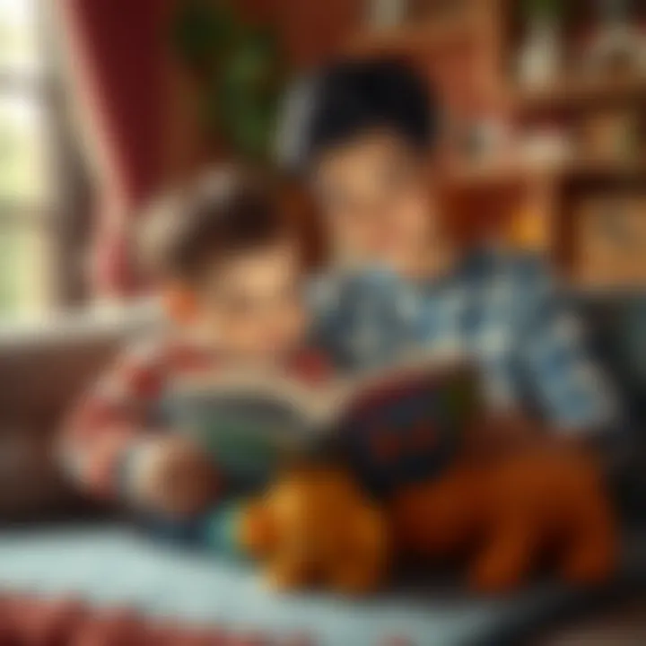 A parent reading to a child in a cozy setting