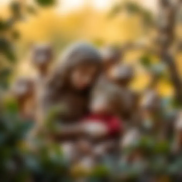 A tender moment between a mother and child surrounded by nature, highlighting their bond.