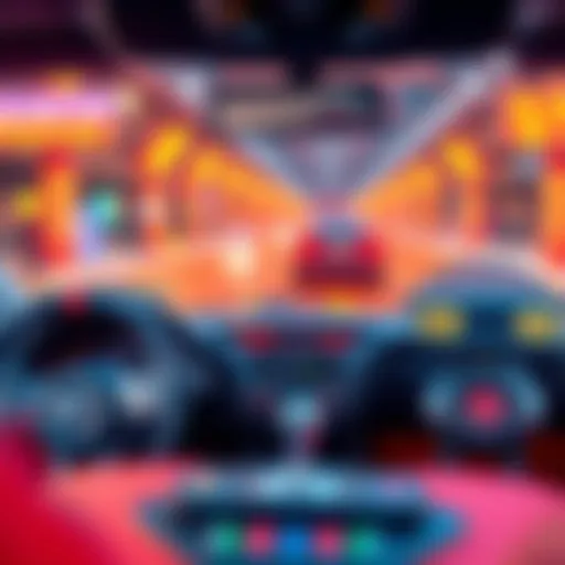 Colorful car game interface showcasing features