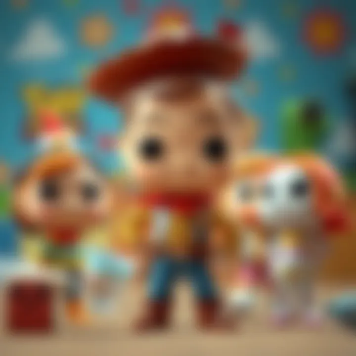 Artistic Fusion of Funko and Toy Story An artistic representation of Funko Pop characters with Toy Story background