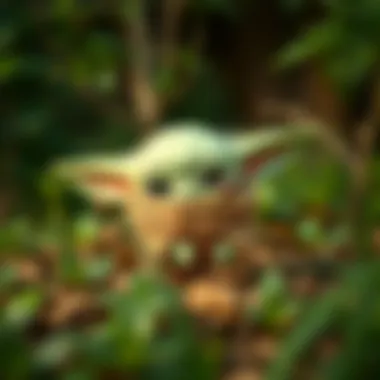Baby Yoda in a lush environment