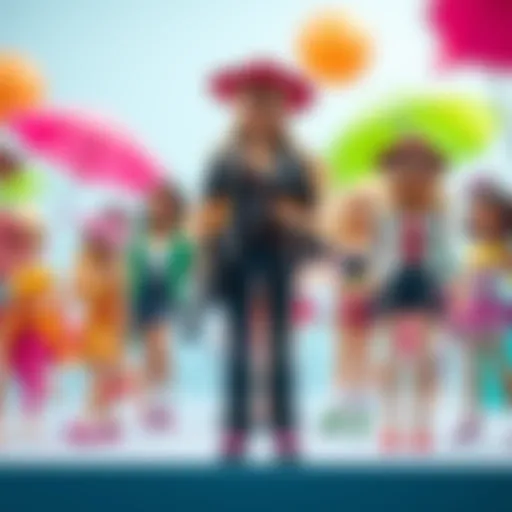 A vibrant illustration showcasing various Barbie characters in imaginative roles.