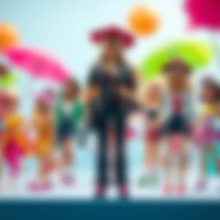 A vibrant illustration showcasing various Barbie characters in imaginative roles.