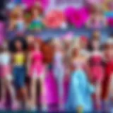 A colorful Barbie doll collection showcasing various styles and themes
