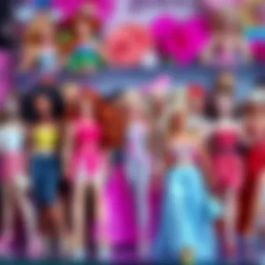 A colorful Barbie doll collection showcasing various styles and themes
