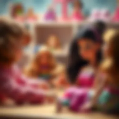 Children engaging in imaginative play with Barbie dolls