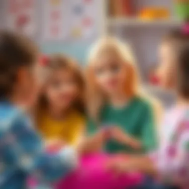 Illustration showing Barbie engaging in a playful learning activity with her friends