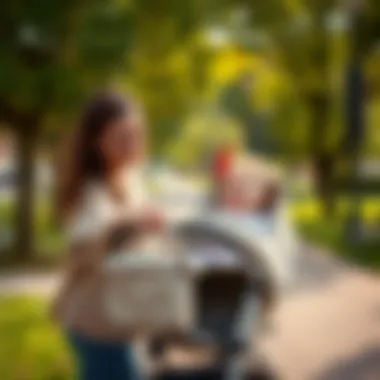 Enjoying Time Outdoors with a Baby Stroller A parent using a stroller in a park with a smiling baby