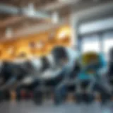 A variety of baby strollers displayed in a showroom