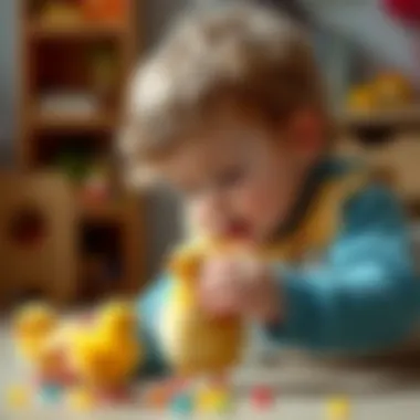 Enhancing Fine Motor Skills Through Play Child engaging with a chick toy, enhancing fine motor skills