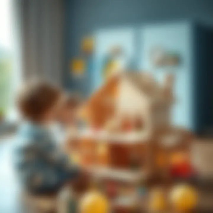 Children engaging in imaginative play with wooden dollhouses