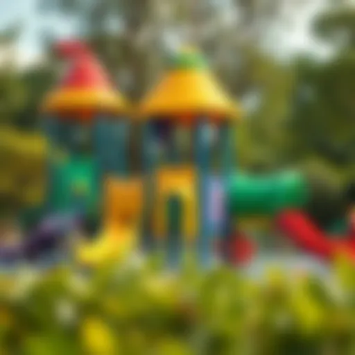 Colorful baby play park featuring various play structures