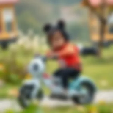 Infants enjoying playtime while riding their panda bicycle.