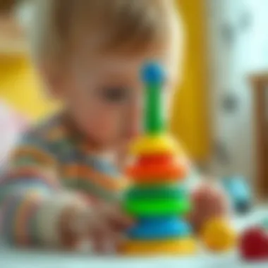 Infant Stacking Toy for Development An infant engaging with a colorful stacking toy, promoting motor skills