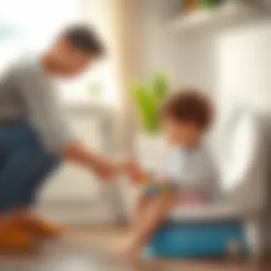 A parent gently encouraging a child during potty training