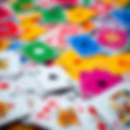 A colorful array of playing cards spread out on a table