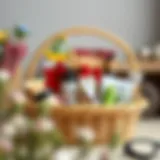 A beautifully arranged gift basket with an assortment of items