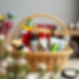 A beautifully arranged gift basket with an assortment of items