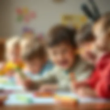 Children Drawing Joyfully with Bic Crayons A group of children happily drawing with Bic crayons