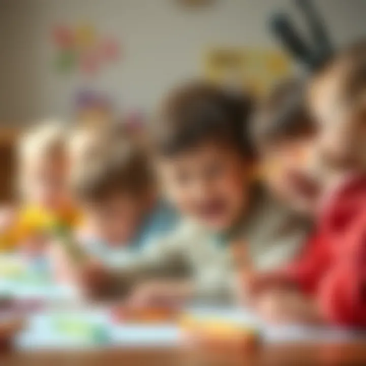 Children Drawing Joyfully with Bic Crayons A group of children happily drawing with Bic crayons