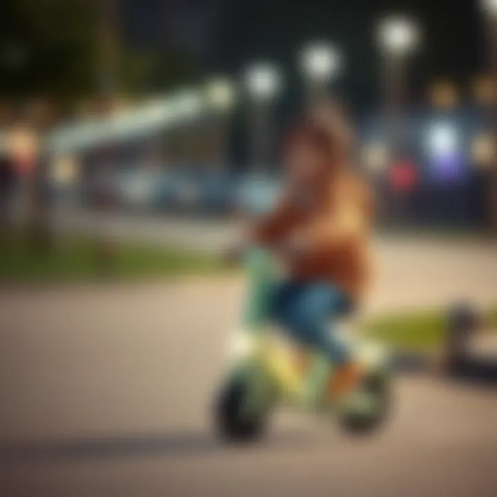 Child Riding Bim Illuminated Scooter A child riding the Bim illuminated scooter in a safe environment.