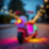 A vibrant and colorful Bim illuminated scooter designed for children.