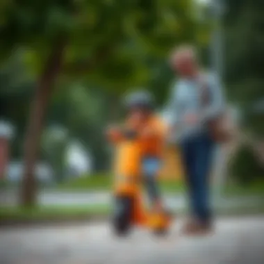 Parents Supervising Child on Bim Scooter Parents supervising their child using the Bim illuminated scooter.