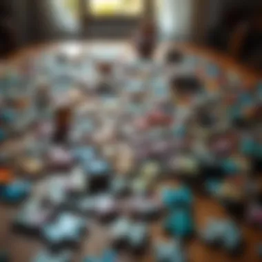 Intricate puzzle pieces spread out on a table