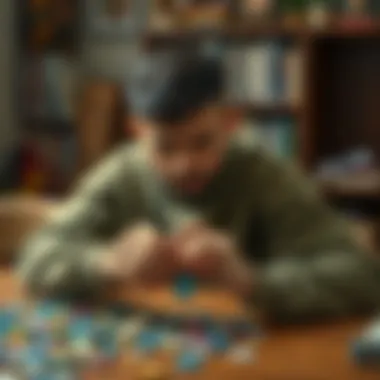 A focused individual assembling a jigsaw puzzle