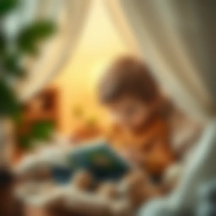 A child reading a book in a cozy nook