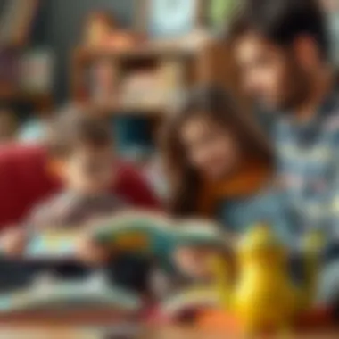 Parents discussing book choices with their child