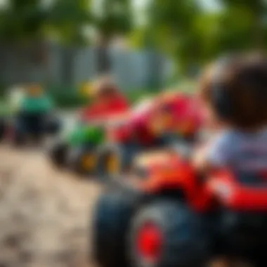 Children playing with monster trucks outdoors