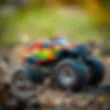 A colorful monster truck toy in action