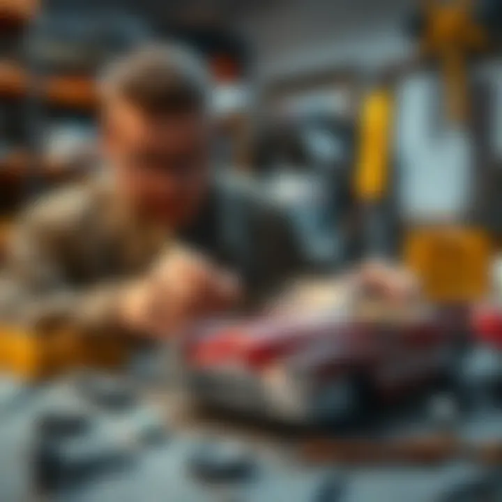 Artisan Crafting Car Model An artist meticulously working on a car model, highlighting craftsmanship