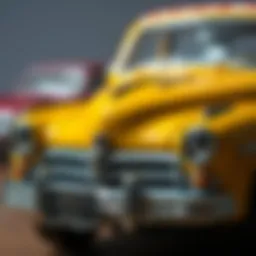 Detailed model of a classic car showcasing intricate design elements