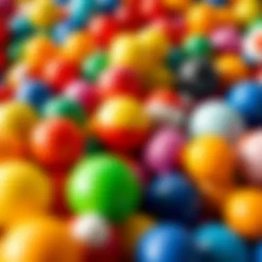Different types of colorful plastic balls