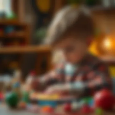 A child engaging in an artistic project with beads