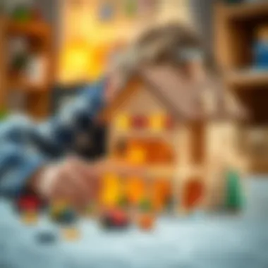 Creativity in Assembling a Model House Close-up of a child assembling a model house, emphasizing creativity