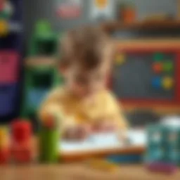 A child creatively engaging with a colorful writing board.