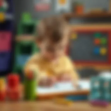A child creatively engaging with a colorful writing board.
