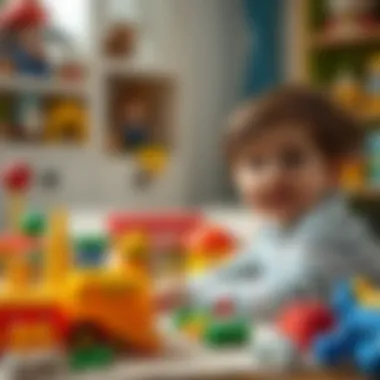 A child engaged in imaginative play with a variety of educational toys