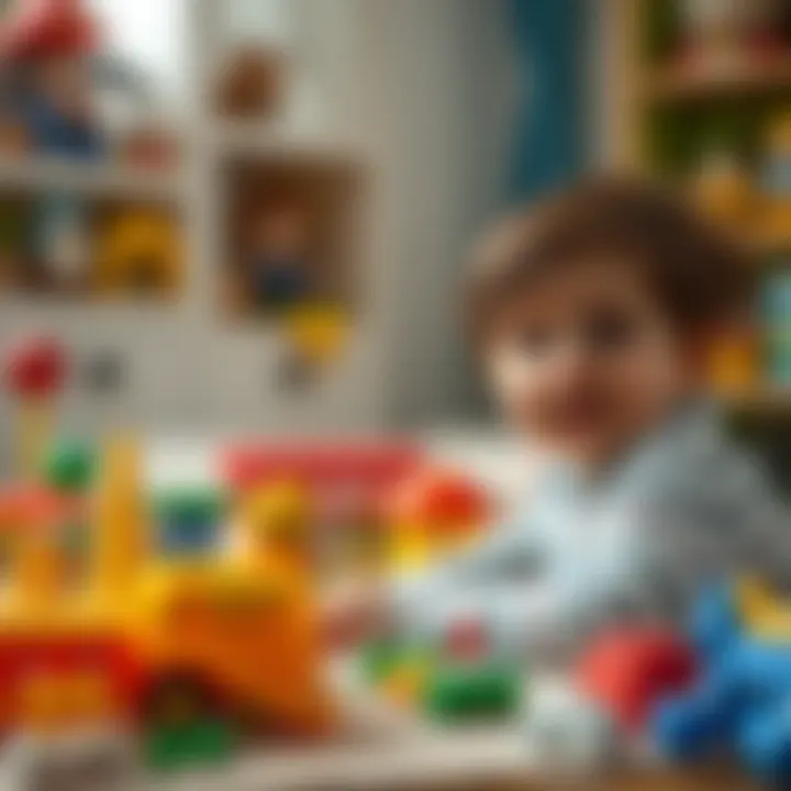 A child engaged in imaginative play with a variety of educational toys