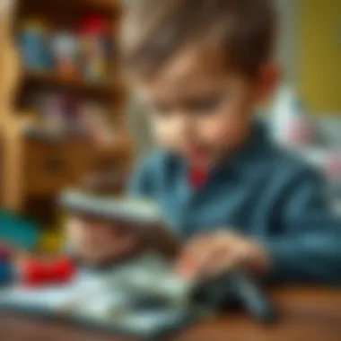 A child interacting with a wallet while learning about money management