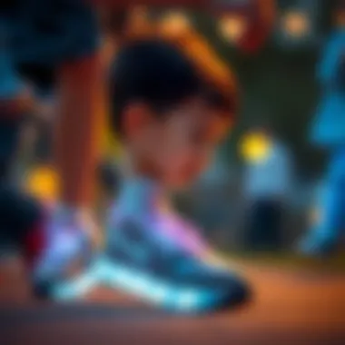 Child Enjoying Playtime in Light-Up Sneakers Child wearing light-up sneakers during a playful outdoor activity.