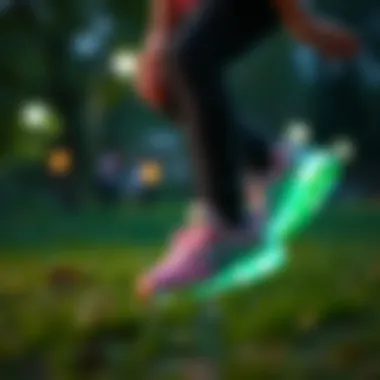 Active Playtime with Glowing Sports Shoes Child playing with glowing shoes in a park