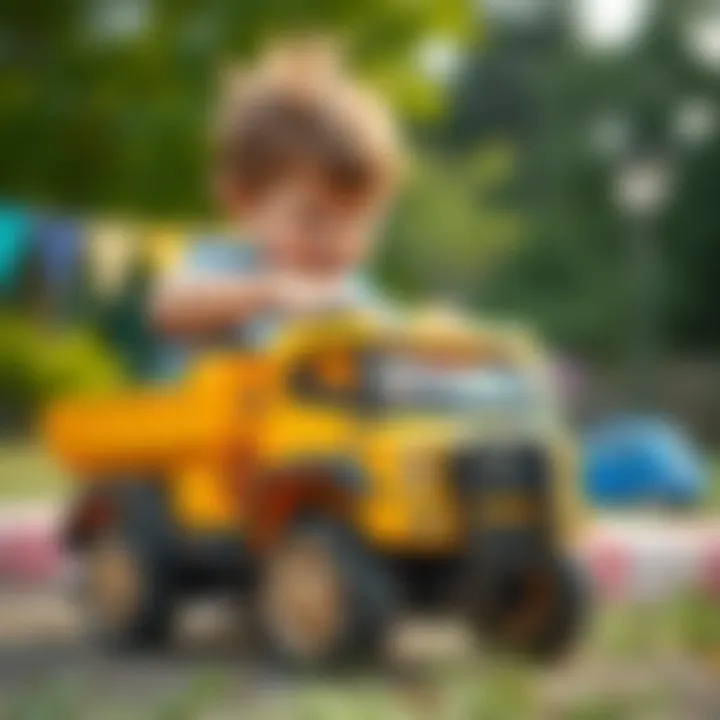 Outdoor Play with Electric Truck Toy Child playing with an electric truck toy outdoors
