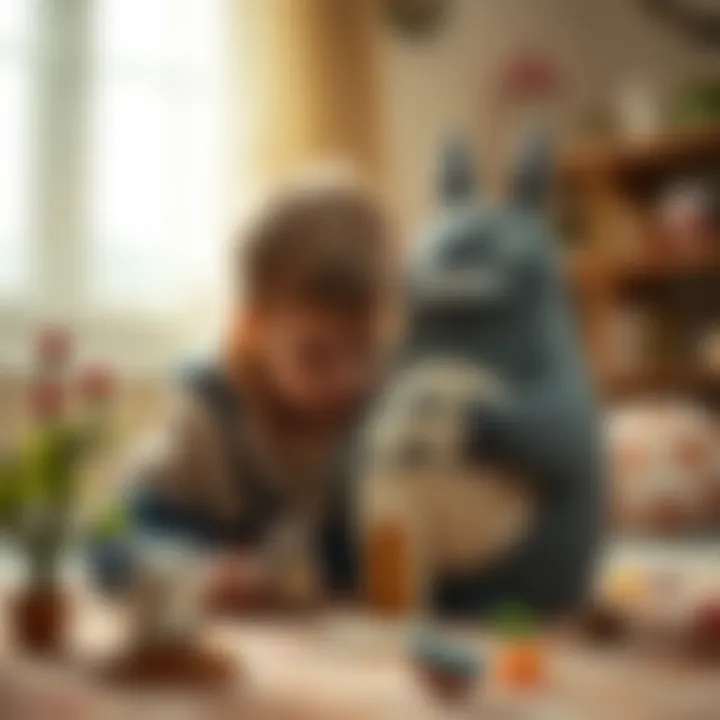 A child playing with a Totoro toy, sparking imagination and creativity