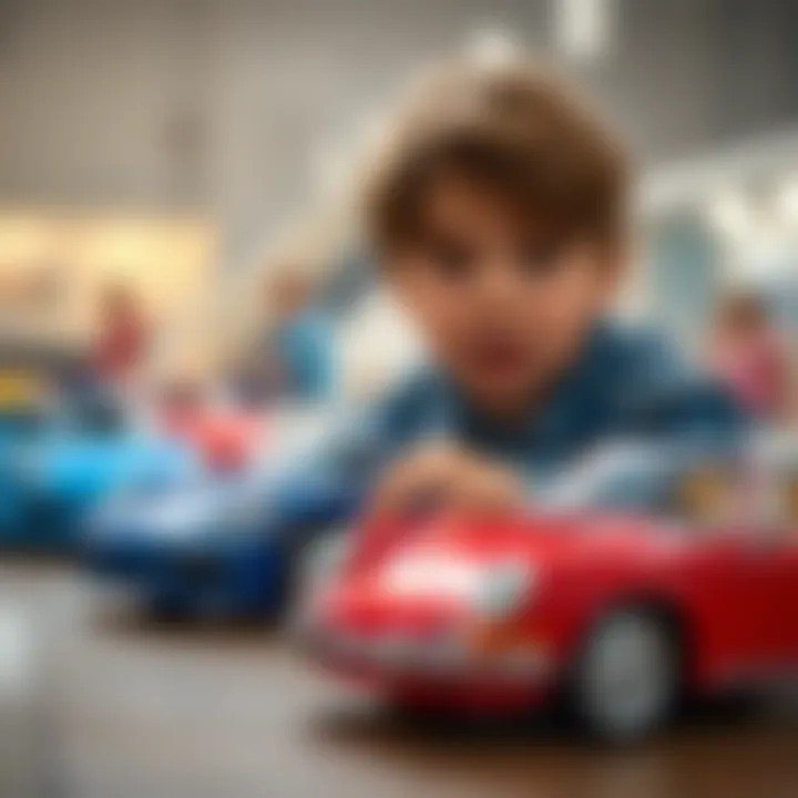 Engagement of Children with Majorette Porsche Models Child playing with Majorette Porsche model cars